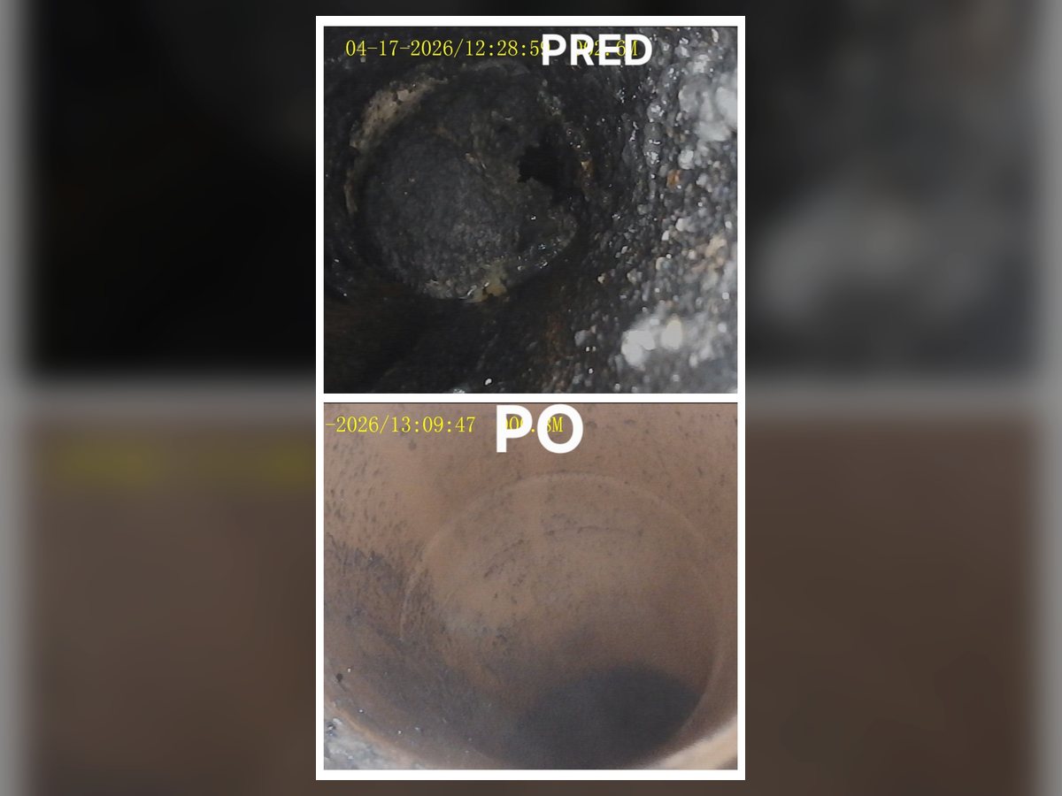 Ukážka pred a po čistení kanalizácie kamerou